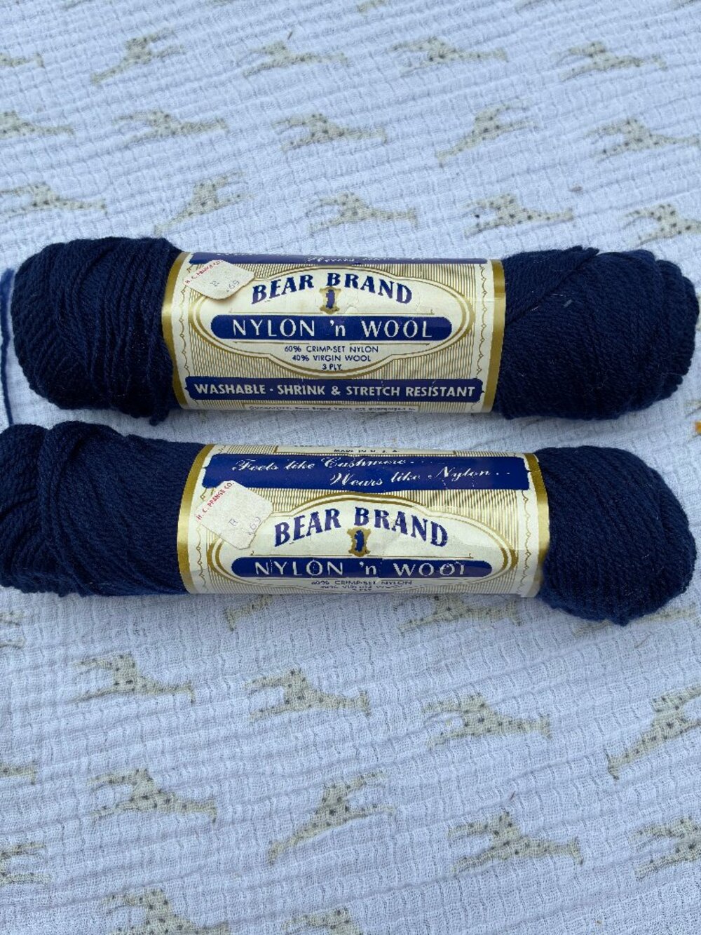 Vintage Bear Brand Nylon N Wool Yarn  2 - Skeins Navy